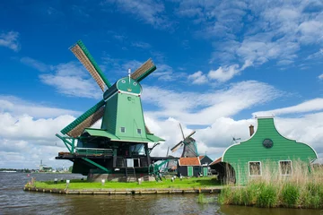 Wall murals Mills Green Windmill at Dutch Zaanse Schans