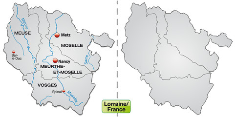 Inselkarte von Lothringen mit Grenzen in Grau