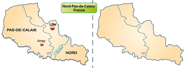 Inselkarte von Nord-Pas-de-Calais mit Grenzen in Pastelorange