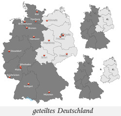 Landkarte vom geteilten Deutschland in grau