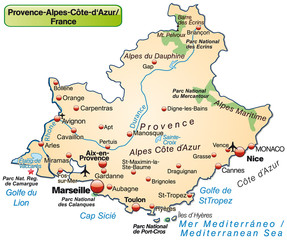 Inselkarte von Provence-Alpes-Côte d´Azur als Übersichtskarte in