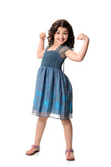 little girl doing muscle pose