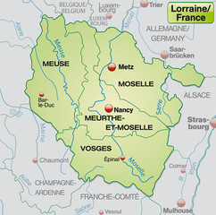 Umgebungskarte von Lothringen mit Grenzen in Pastelgrün