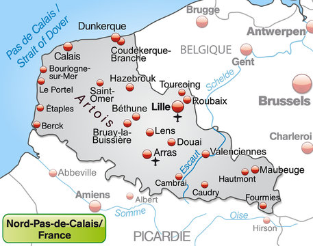 Umgebungskarte von Nord-Pas-de-Calais als Übersichtskarte in Gra