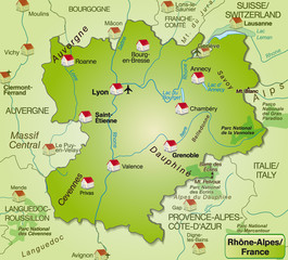 Umgebungskarte von Rhrône-Alpes als Übersichtskarte in internetg