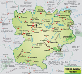 Umgebungskarte von Rhrône-Alpes als Übersichtskarte in Pastelgrü