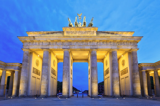 Brandenburg gate of Berlin at night, Germany at twilight time