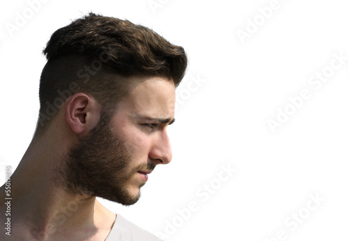"Profile shot of young man's face looking to a side" Stock photo and