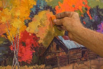 Original Hand Painting Pastel Art Being Drawn By An Artist.