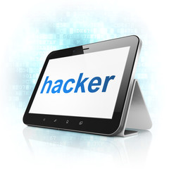 Safety concept: Hacker on tablet pc computer