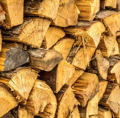 Split log firewood pile