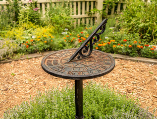Garden sundial with blurred background
