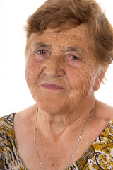 Portrait of happy senior woman isolated white