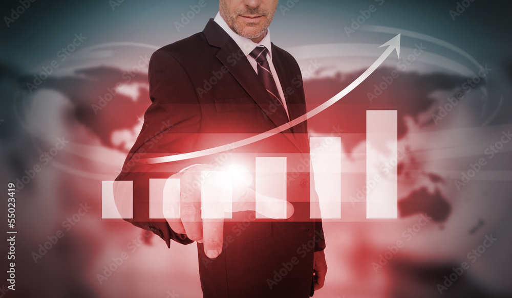 Aufkleber businessman selecting red bar chart and arrow interface