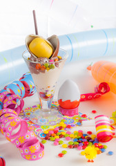 Ice cream glass with fruits for a kids party or birthday