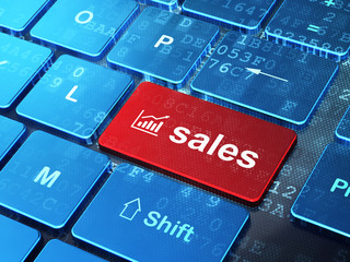 Advertising concept: Growth Graph and Sales on computer keyboard