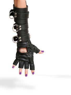 Hand in leather with iron rings