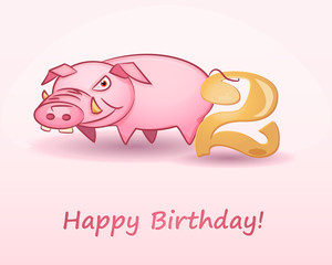 Happy birthday card with pig and number