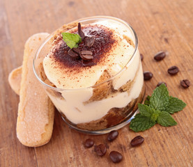 tiramisu on wood background