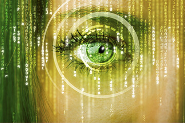Modern cyber woman with matrix eye