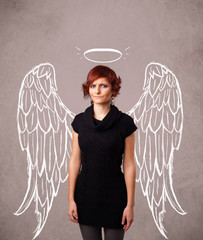 Cute girl with angel illustrated wings