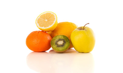 Healthy tropical fresh fruits on white background