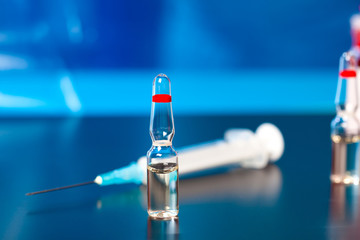 medical ampoule and syringe. Vials of medications.