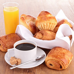 breakfast with coffee cup and pastries