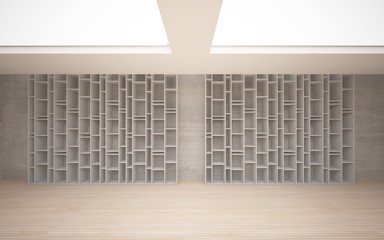 Abstract interior. Stylish white shelves against the concrete an