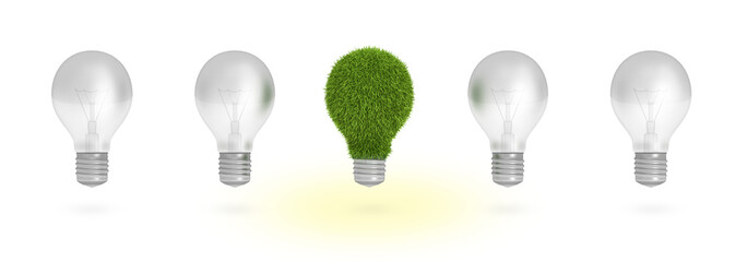 Green grass light bulb row with regular bulb
