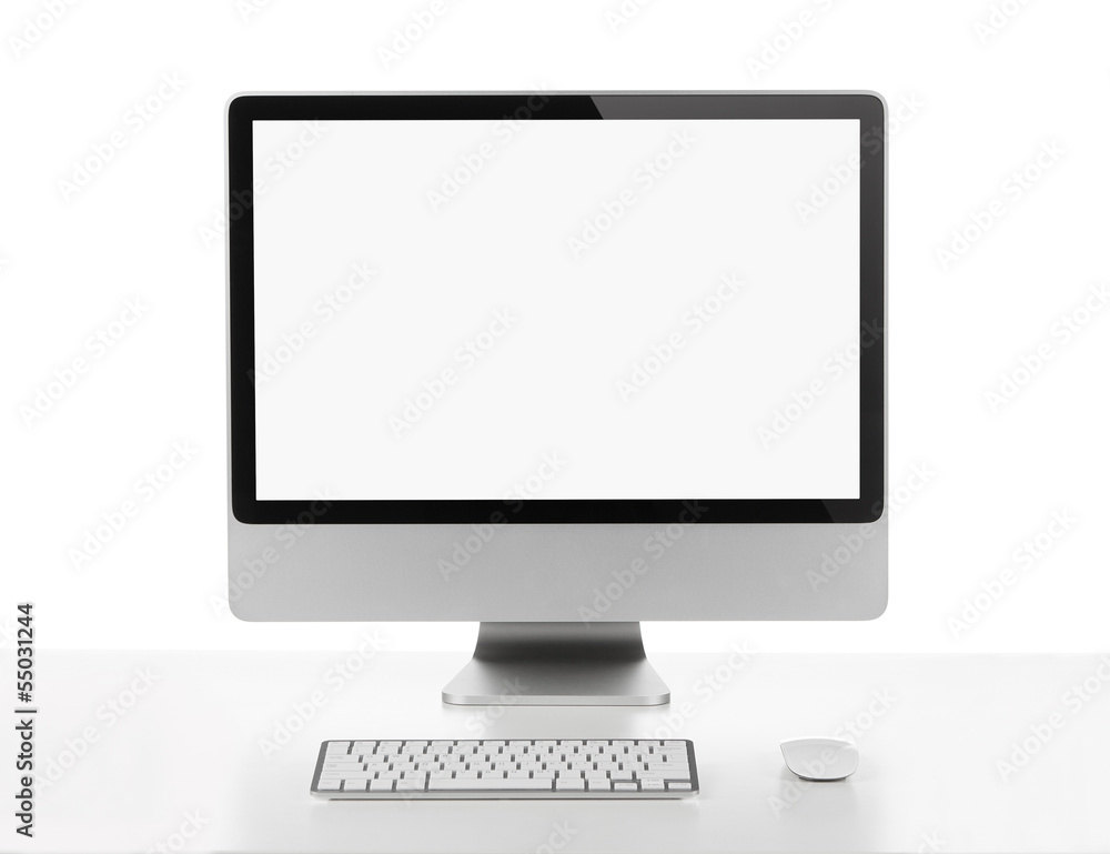 Poster computer at the desk with clipping path for the screen
