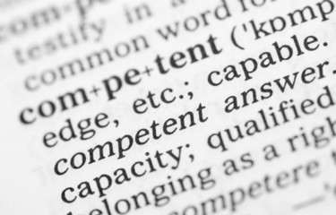 Obraz premium Macro image of dictionary definition of competent
