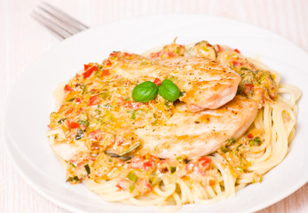 Chicken Breast with spaghetti and vegetable sauce