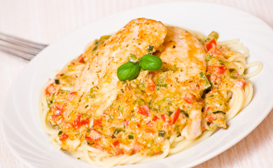Chicken Breast with spaghetti and vegetable sauce