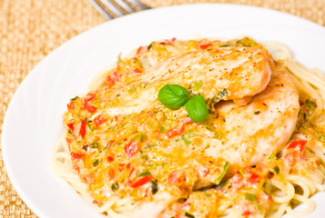 Chicken Breast with spaghetti and vegetable sauce