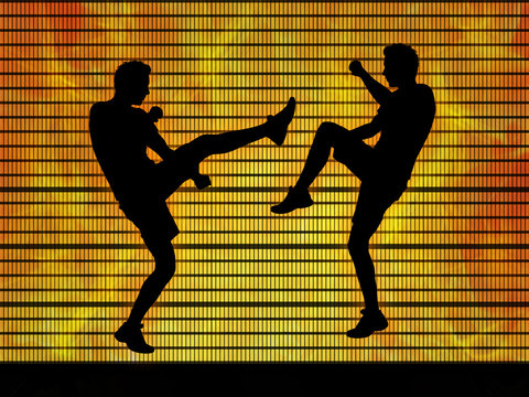 two man fighting on a fire background