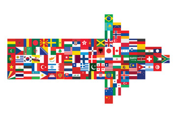 arrow made of flag icons over white