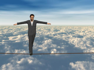Conceptual 3D business man on rope
