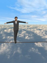 Conceptual 3D business man on rope
