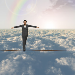 Conceptual 3D business man on rope