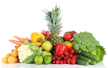 Fototapeta na wymiar Assortment of fresh fruits and vegetables, isolated on white