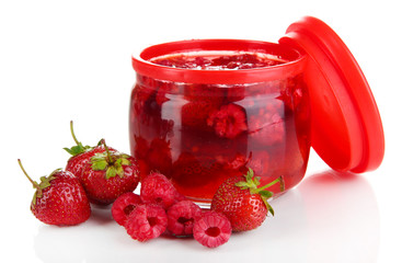 Home made berry jam isolated on white