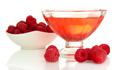 Jelly with fresh berries isolated on white