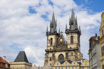 Fototapeta na wymiar Prague, Town Square and Church of our Lady Tyn