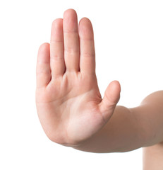 Hand symbolize stop, isolated on white background
