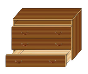 furniture brown chest of drawers with one open drawer