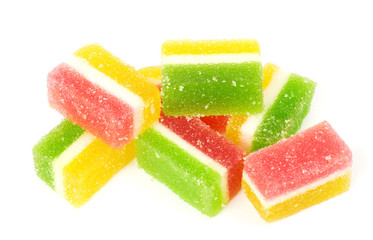 Tasty colorful jelly candies on a white background