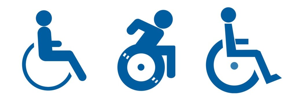 Personnes handicapées en fauteuil roulant en 3 icônes	