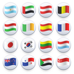 Set of flags printed on white button.