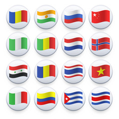 Set of flags printed on white button.